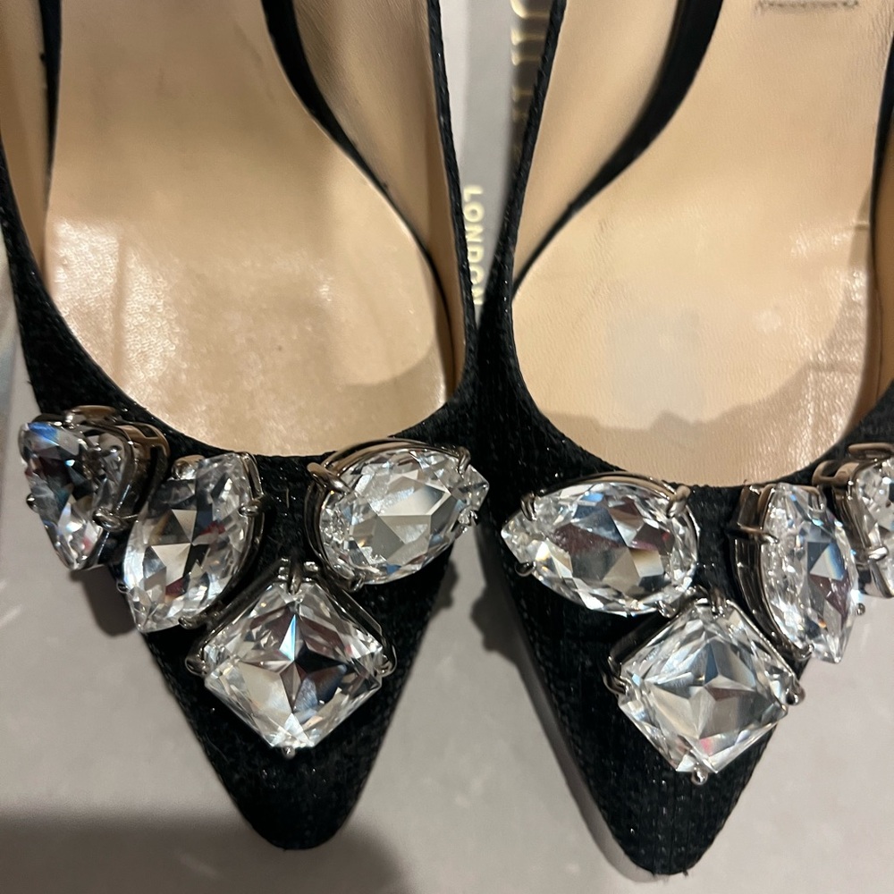Jimmy Choo Black Heels with Large Crystal Embellishments